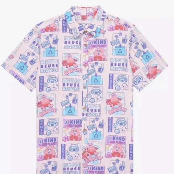 Disney Pixar Turning Red Allover Print Earth Day Woven Button Up shirt Womens SM - Picture 1 of 2